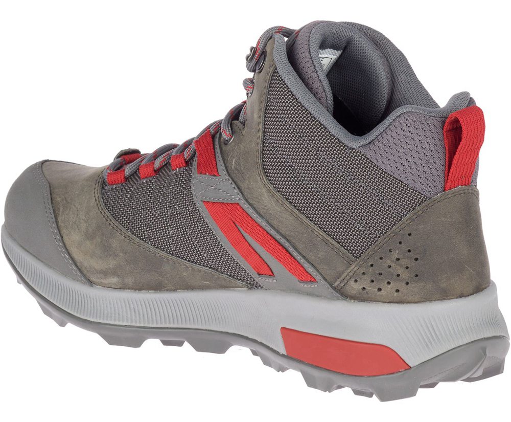 Merrell Hiking Boots Grey/Red - Zion Mid Waterproof - Mens 81OQVDBYX